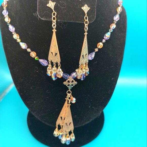 Lori Frantz-Koenig Bundle Hand Beaded Austrian Crystals Brass Necklace E… - Picture 4 of 16